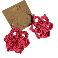 Fuschia spiral flower motif earrings