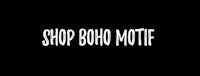 a black background with the words shop boho motif