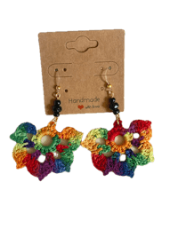 Rainbow butterfly motif with black beads and gold tone accents