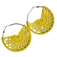 Sunshine yellow mandela a motif within 60mm silver nickel free hoop earrings 